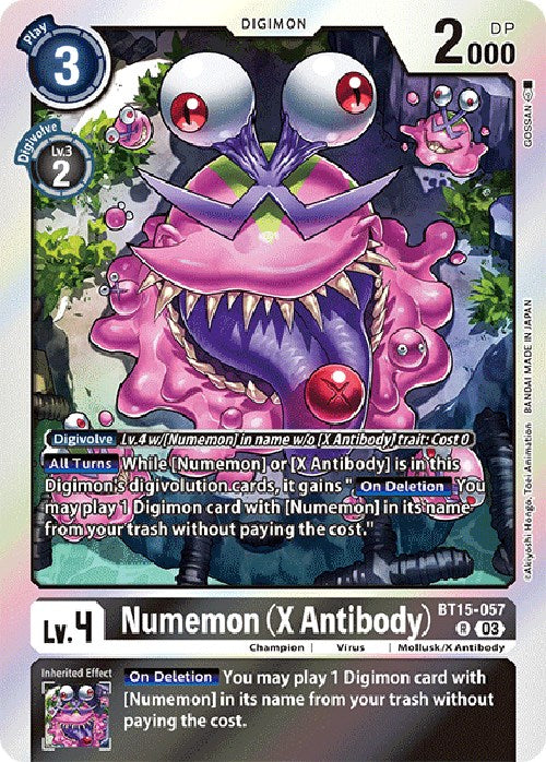 digimon card game bt15 Digimon Exceed Apocalypse Rare Numemon Bt15-057 (X Antibody)