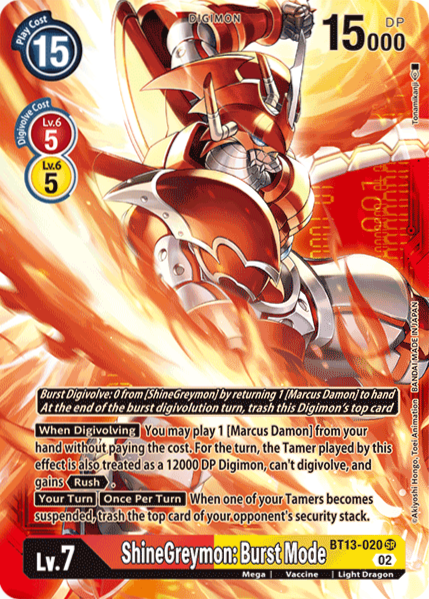 ShineGreymon: Burst Mode [BT13-020] (Alternate Art with Red Background) [Versus Royal Knights Booster]