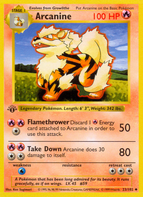 arcanine pokemon card 23/102 Base Set Retreat Cost PSA 10 GEM MINT Arcanine